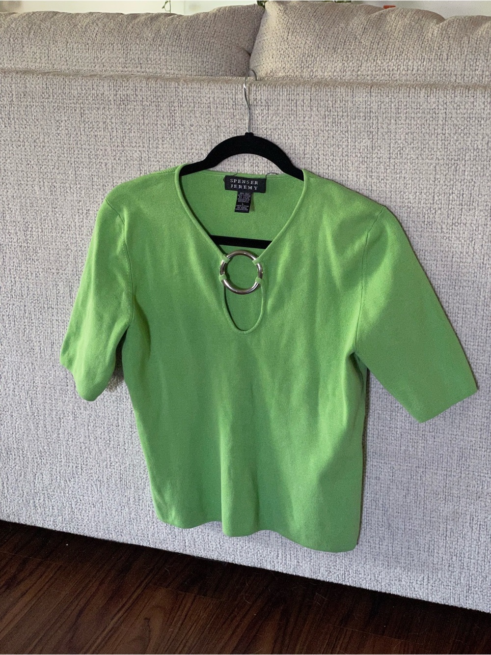 90’s Spenser Jeremy Green Silk Top with Silver Ring Detail